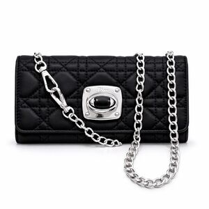 Christian Dior Black ‘Charming Lock’ Cannage Quilted Satin & Lambskin Wallet